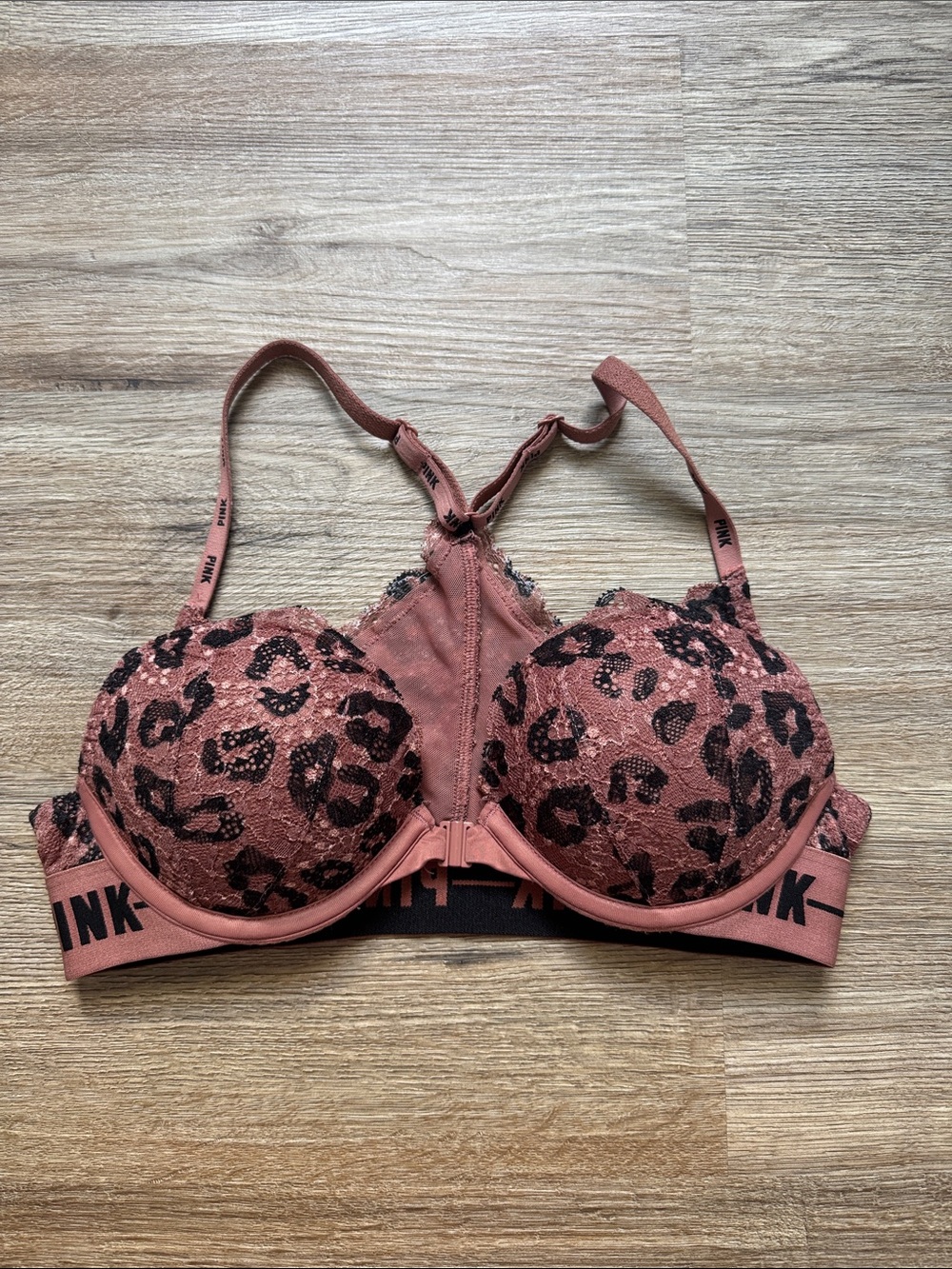 PINK Victoria's Secret Lace Push-Up Bra Dusty Rose Leopard Print